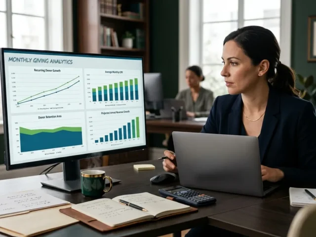 Nonprofit organization analytics dashboard showing website performance, engagement metrics and program data