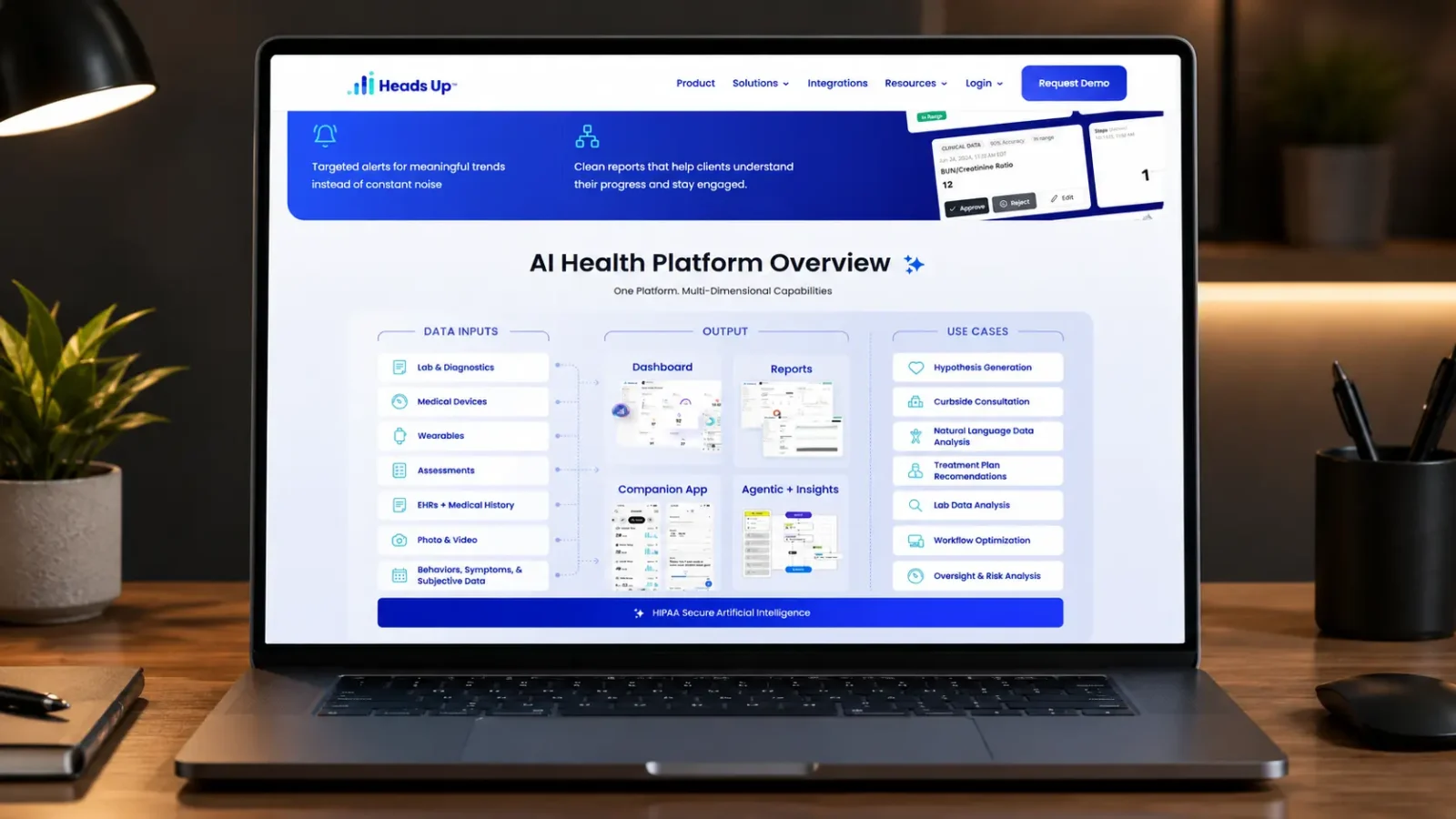 Heads-Up-Health-AI-clinical-intelligence-platform-website-displayed-on-laptop