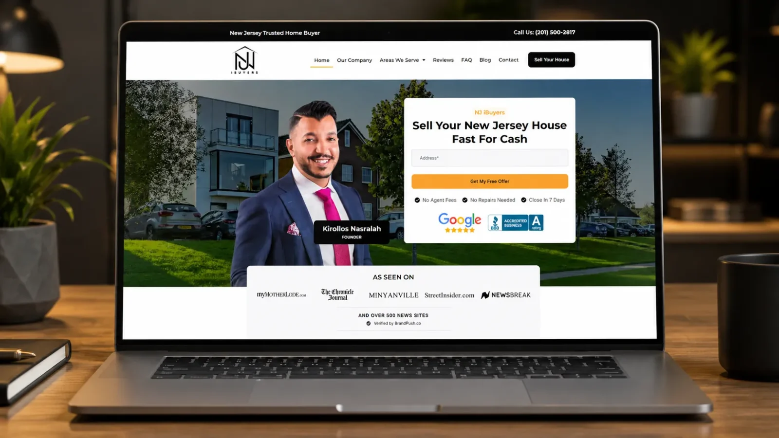 NJ iBuyers cash home buyer website design displayed on a laptop
