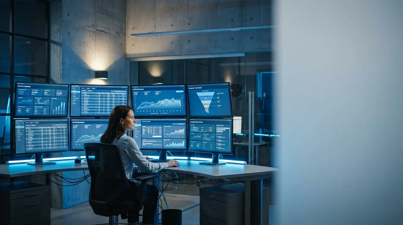digital marketing analytics team reviewing campaign performance dashboards