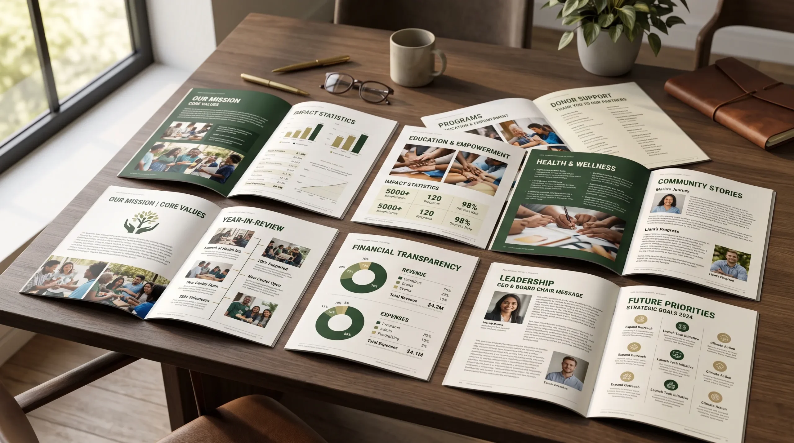 nonprofit annual report brochure design featuring mission programs donor support and impact stories