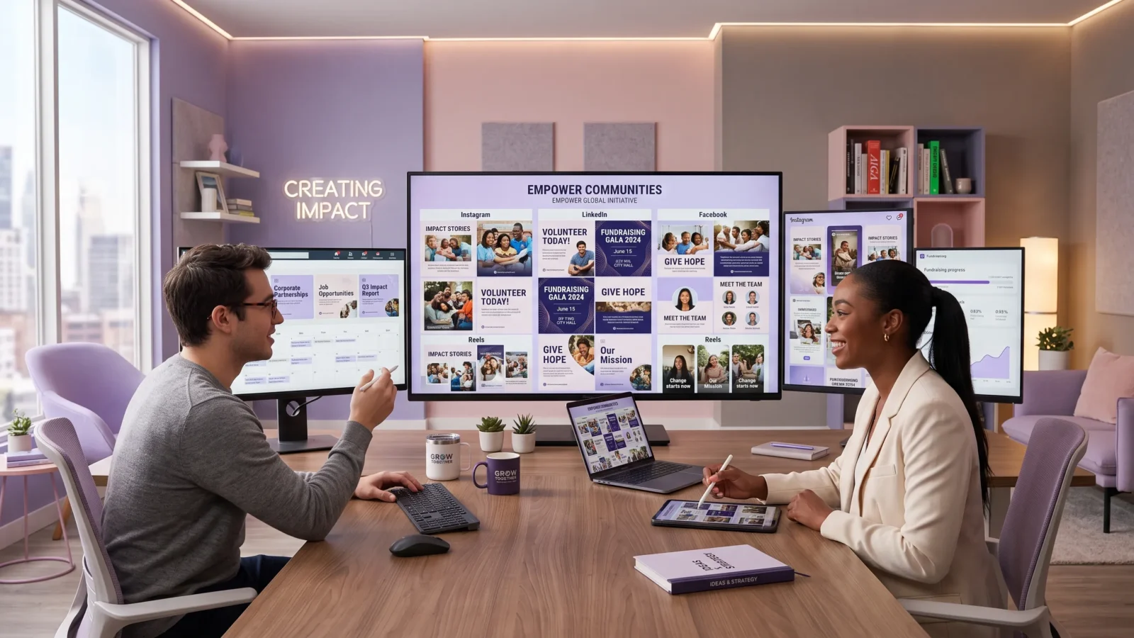 nonprofit digital campaign strategy with social media content and fundraising visuals