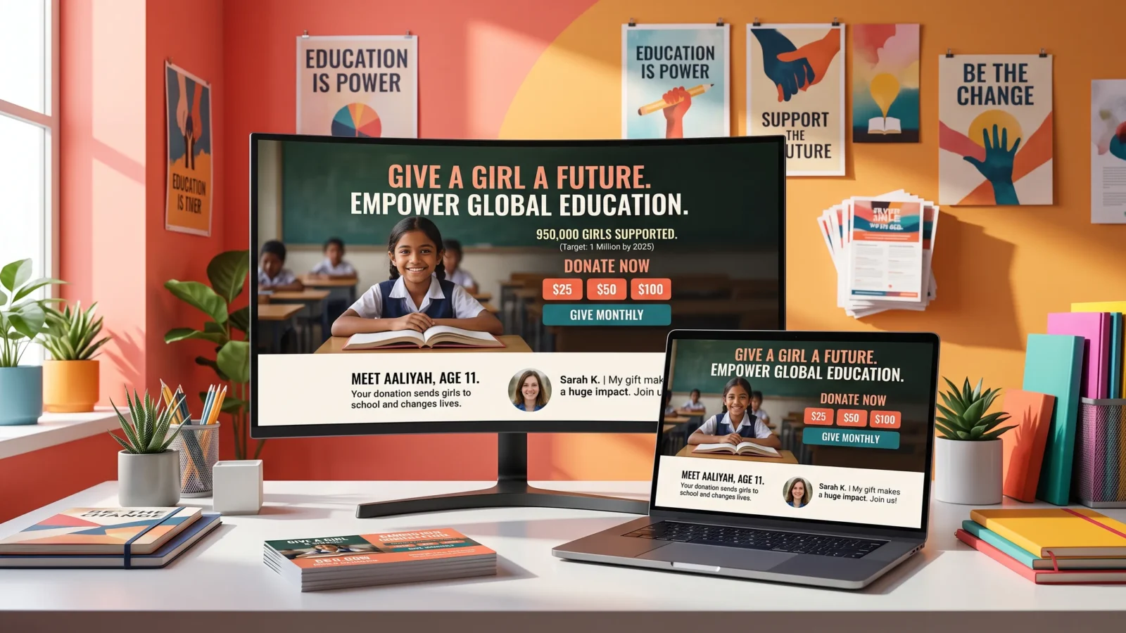 nonprofit education website design with girl empowerment donation campaign