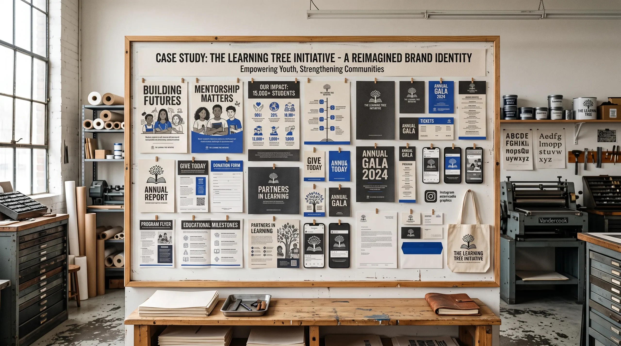 nonprofit graphic design studio with environmental and community campaign materials
