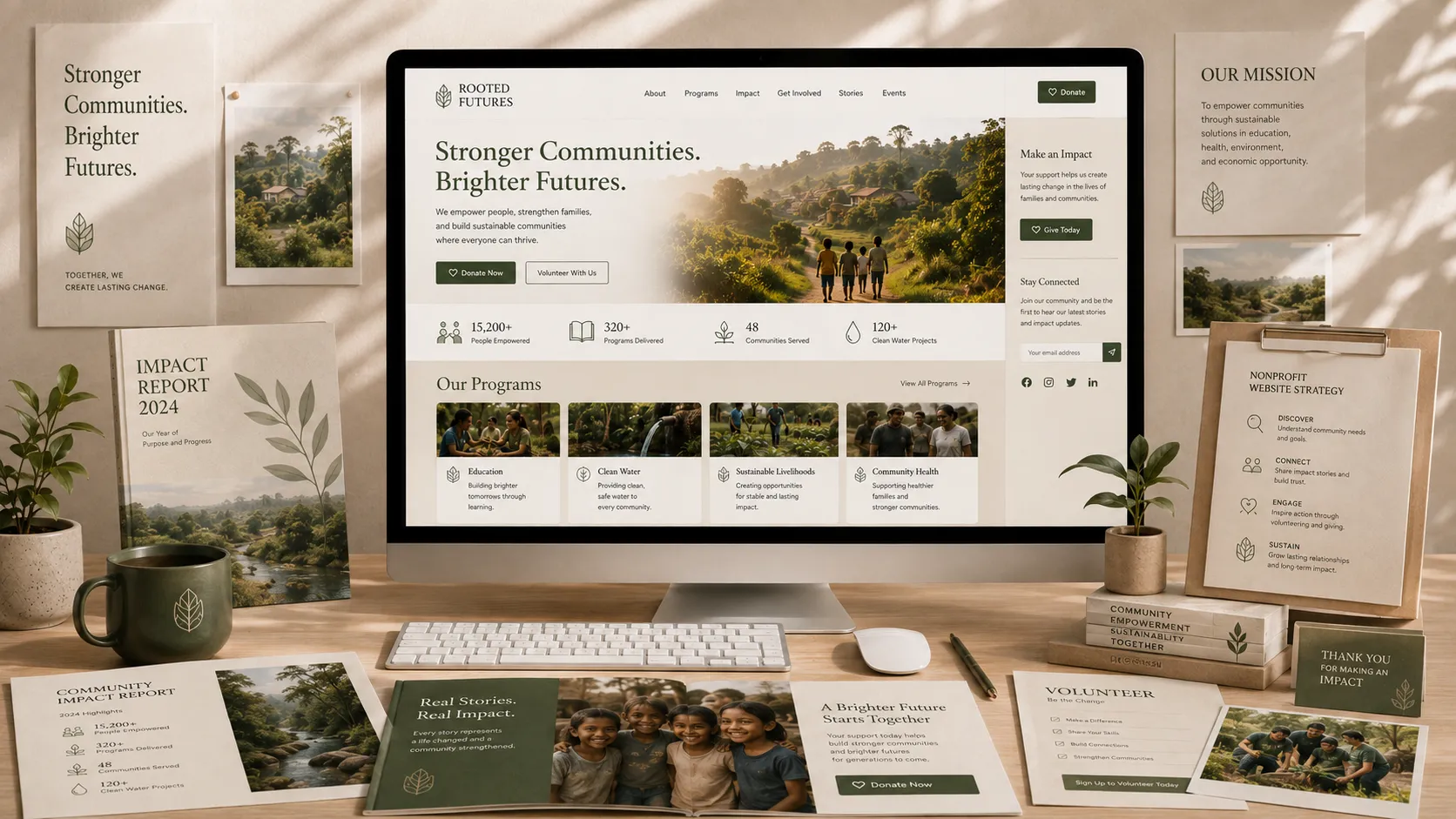 nonprofit website design and digital branding shown across desktop and mobile devices