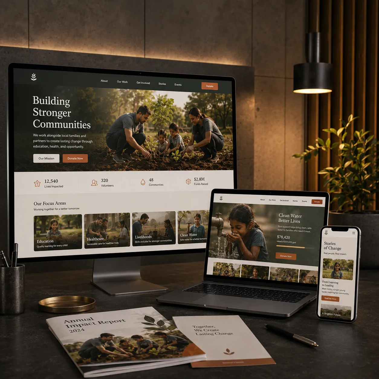 nonprofit website development with donation management and responsive layouts