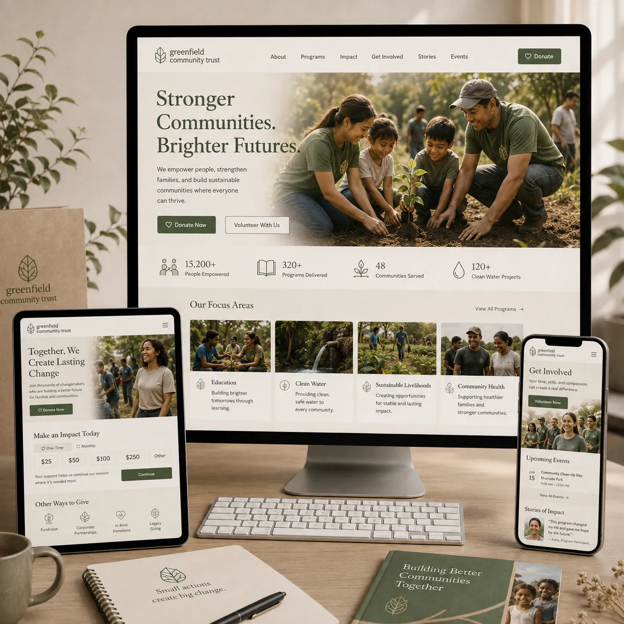 nonprofit website redesign displayed on desktop with mobile responsive layouts