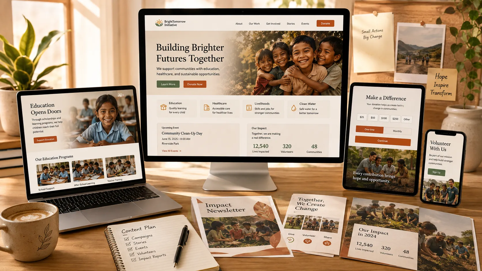 nonprofit website redesign with donation, volunteer and impact pages