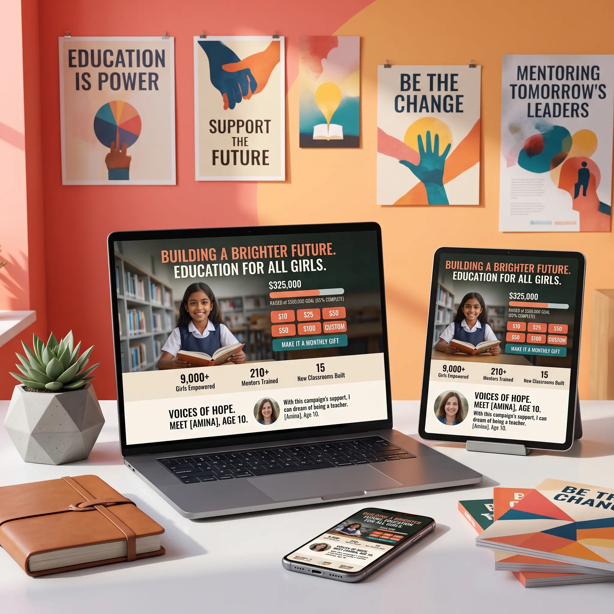 responsive nonprofit website design for girls education fundraising campaign